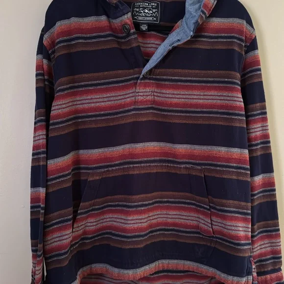American Eagle Shirt Men's WesternLong Sleeve Pullover Hoodie Shirt Striped Sz L - Picture 10 of 10
